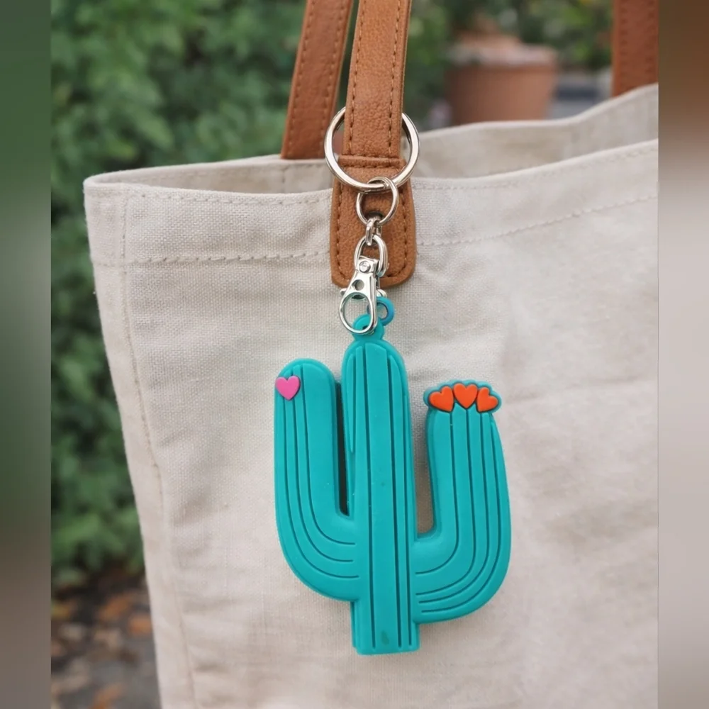 Cactus Keychain w Pink hearts southwestern boho bag charm gift
